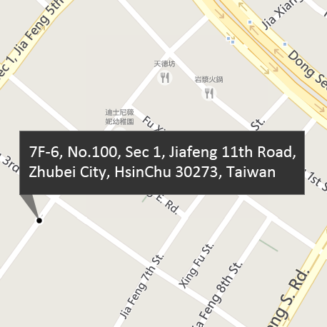 7F-6, No.100, Sec 1, Jiafeng 11th Road, Zhubei City, HsinChu 30273, Taiwan